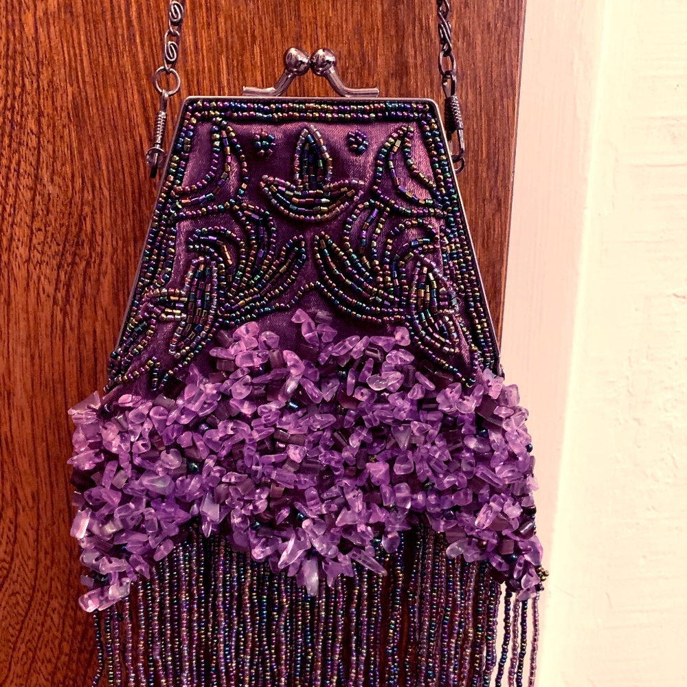 Purple Beaded Evening Handbag